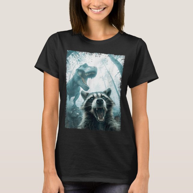Camiseta Raccoon Selfie With Tyrannosaurus T Rex Adventure  (Frente)