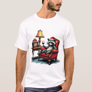 Camiseta Raccoon Sentado em Cadeira, Espirrando Vinho Gi ún