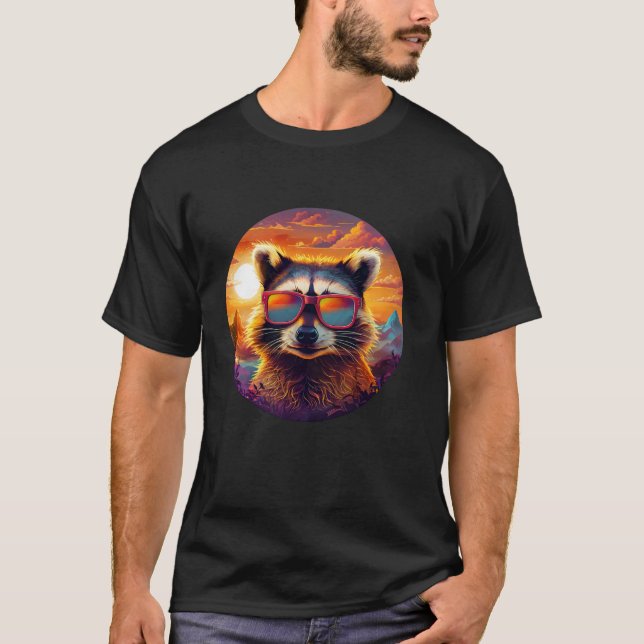 Camiseta Raccoon Sunset Forest Nature Lover Montanhas Hikin (Frente)