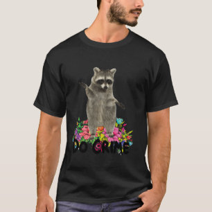 Camiseta Raccoon Trash Funny Racoon Vamos Crimes Flores