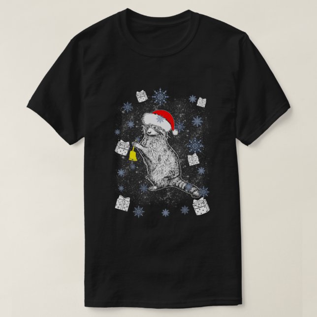 Camiseta Raccoon Ugly Christmas Sweater Winter Gift (Frente do Design)