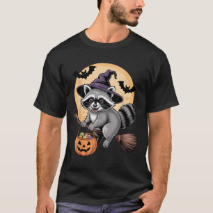 Camiseta Raccoon Witch Hat Pumpkin Halloween Costume Men Wo