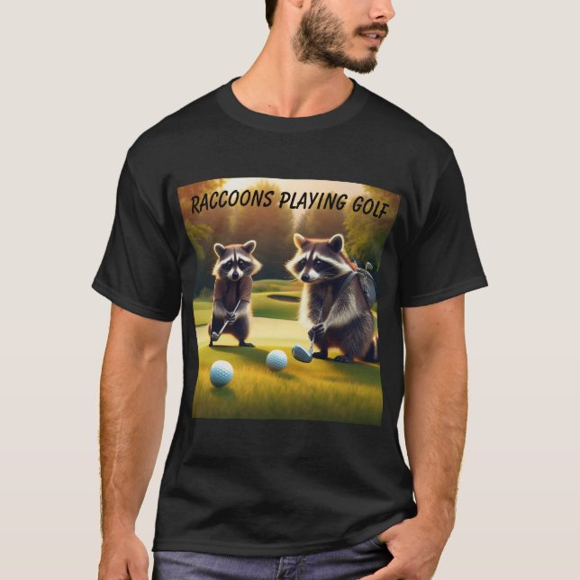 Camiseta Raccoons Jogando Golfe (Frente)