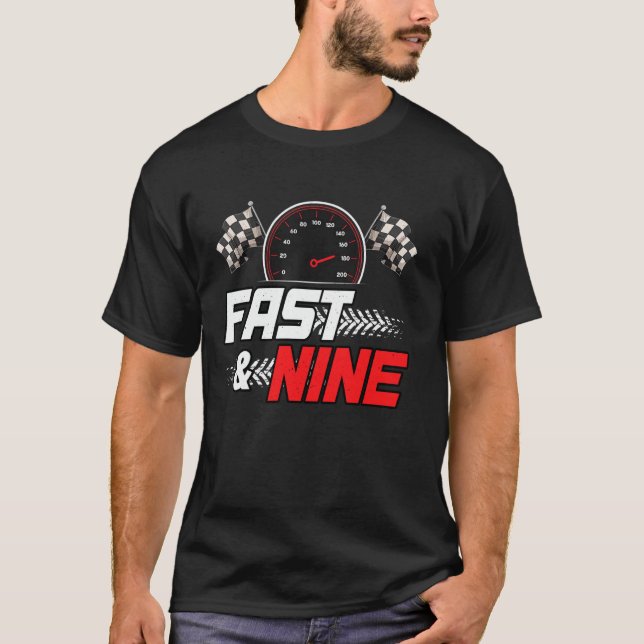 Camiseta Race Car 9th Birthday Boy 9 Year Old Racing Car Dr (Frente)