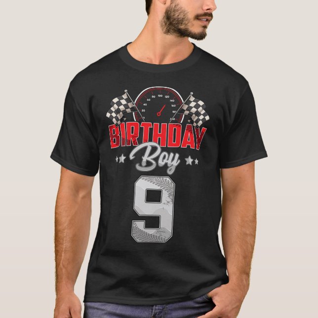 Camiseta Race Car 9th Birthday Boy Racing 9 anos (Frente)