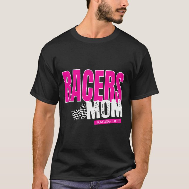 Camiseta Racers Mom Checkered Flag Mom Racing (Frente)