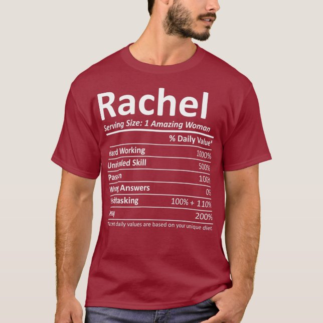 Camiseta RACHEL Nutrição Nome personalizado Engraçado Prese (Frente)