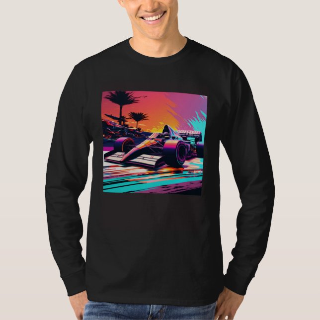 Camiseta Racing Car for Mechanic Sports fan Retro Sunset (Frente)
