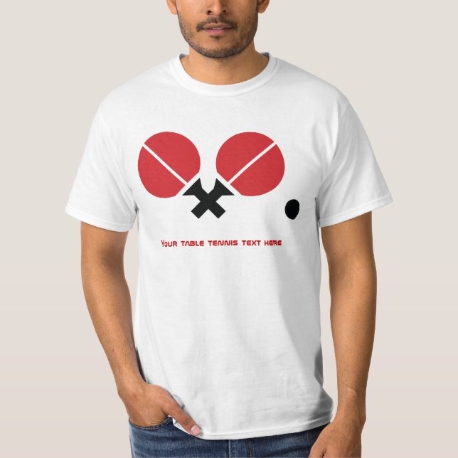 Camiseta Rackets de pingue-pongue de mesa e esfera a preto, (Frente)