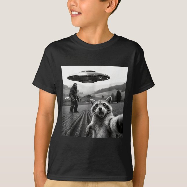 Camiseta Racoon Bigfoot Selfie Ufo Funny Racoon Alien Bigfo (Frente)
