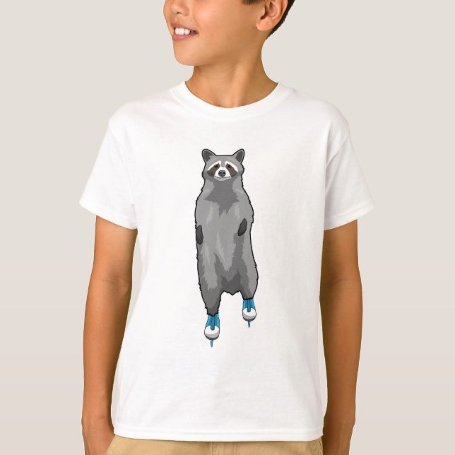 Camiseta Racoon com gelo patinando com skates de gelo (Frente)