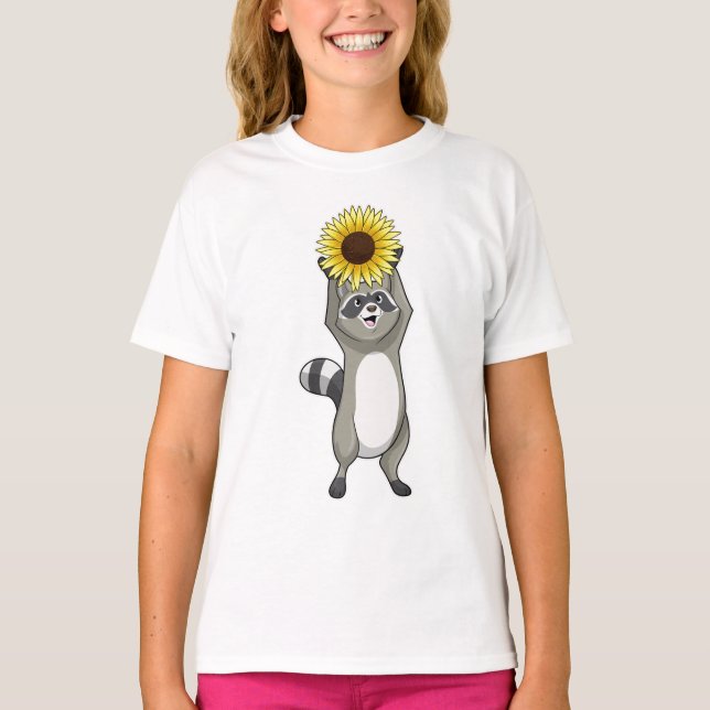 Camiseta Racoon com girassol (Frente)