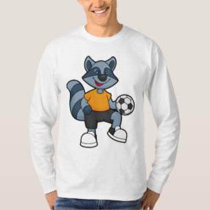 Camiseta Racoon como jogador de futebol com bola de futebol