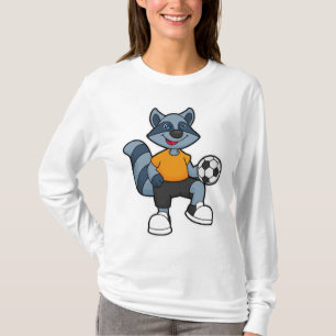 Camiseta Racoon como jogador de futebol com bola de futebol