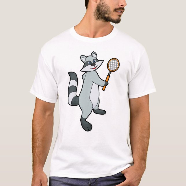 Camiseta Racoon como jogador de Tênis com raquete Tênis (Frente)