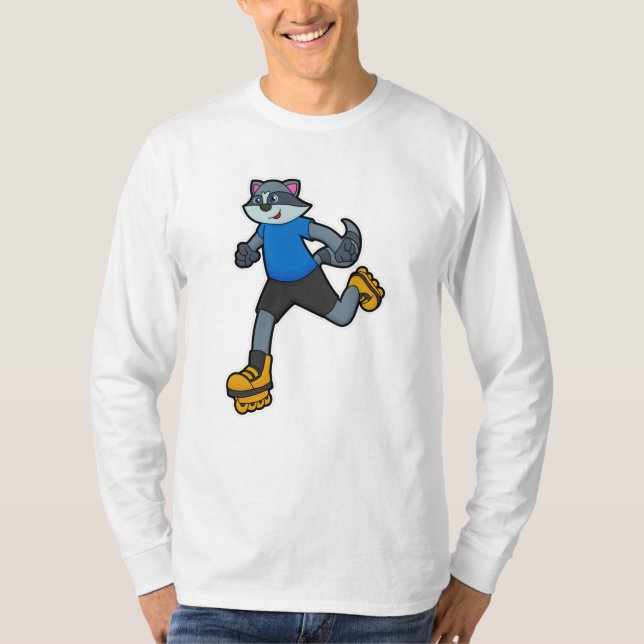 Camiseta Racoon como skater com skates em linha (Frente)