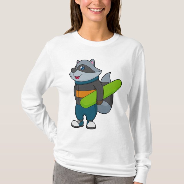Camiseta Racoon como Snowboarder com Snowboard (Frente)