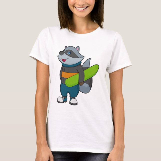 Camiseta Racoon como Snowboarder com Snowboard (Frente)