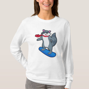 Camiseta Racoon como Snowboarder com Snowboard e Scarf