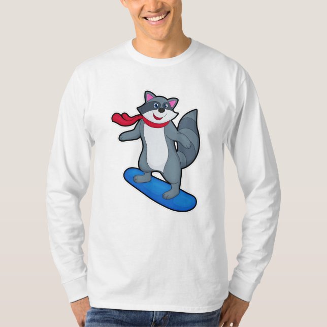 Camiseta Racoon como Snowboarder com Snowboard e Scarf (Frente)