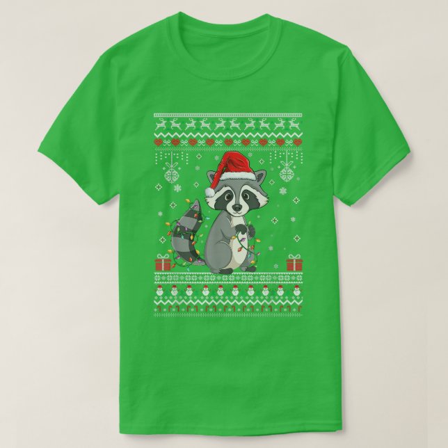 Camiseta Racoon Lovers design Xmas Luzes Cuja Racion Chri (Frente do Design)