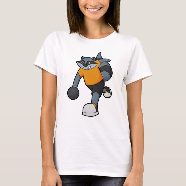 Camiseta Racoon na Boliche com Bola de boliche (Frente)