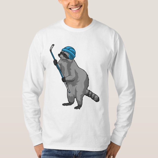 Camiseta Racoon no hóquei no gelo com bastão de hóquei no g (Frente)