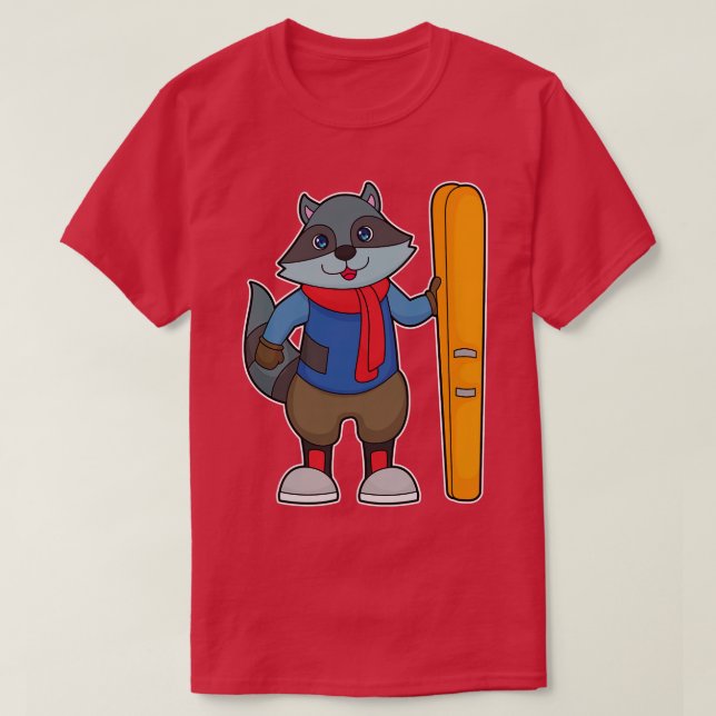 Camiseta Racoon Skier Ski 1 (Frente do Design)