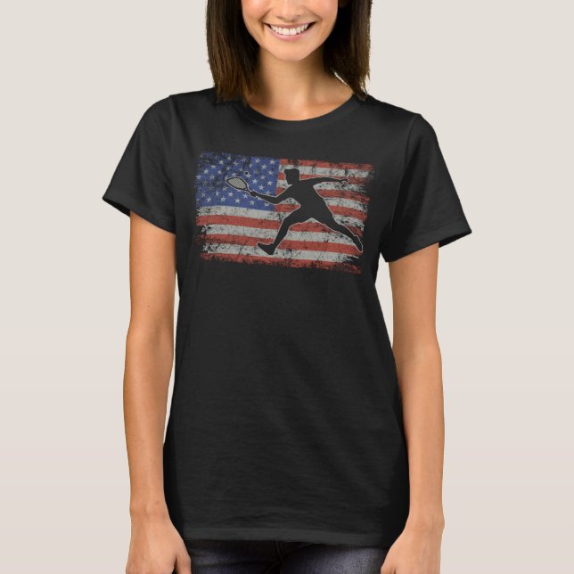 Camiseta Racquetball Retro USA Flag Squash 4th of July Racq (Frente)