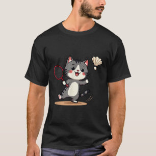 Camiseta Racquete de Badminton Engraçada Gato Fofo Volante