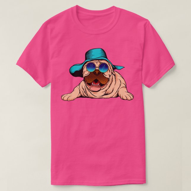 Camiseta Rad Pug com tons azuis de balanço e um chapéu (Frente do Design)