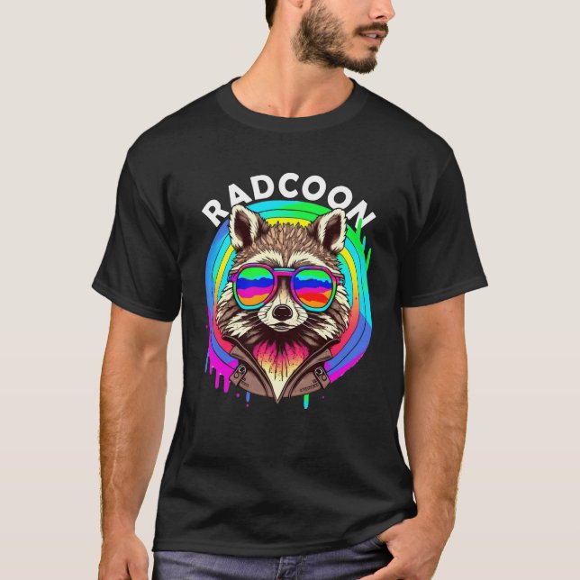 Camiseta Rad Racoon Radcoon  Animal Sunglasses 80 s Retro S (Frente)