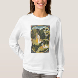Camiseta Radha e Krishna que andam em um bosque