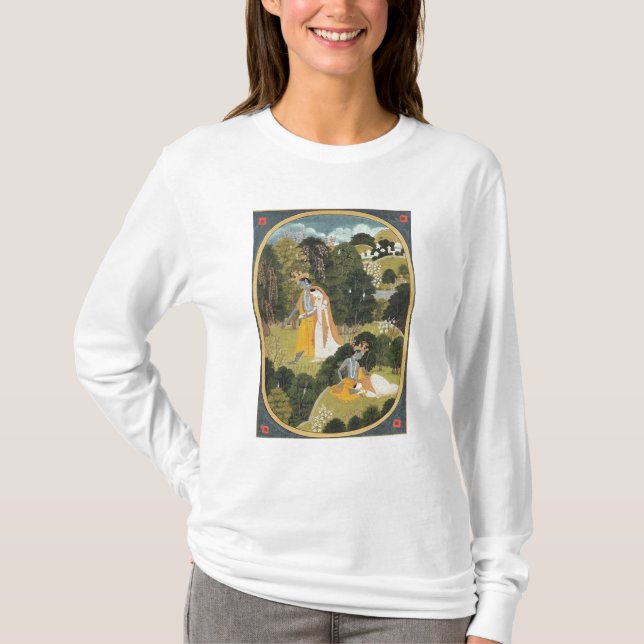 Camiseta Radha e Krishna que andam em um bosque (Frente)