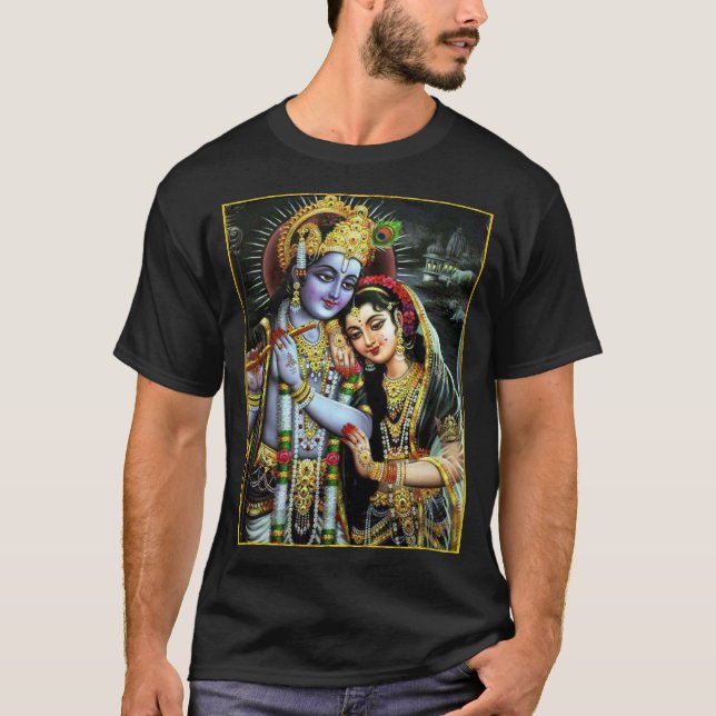 Camiseta Radha-Krishna: ॐ da meia-noite divino do amor (Frente)