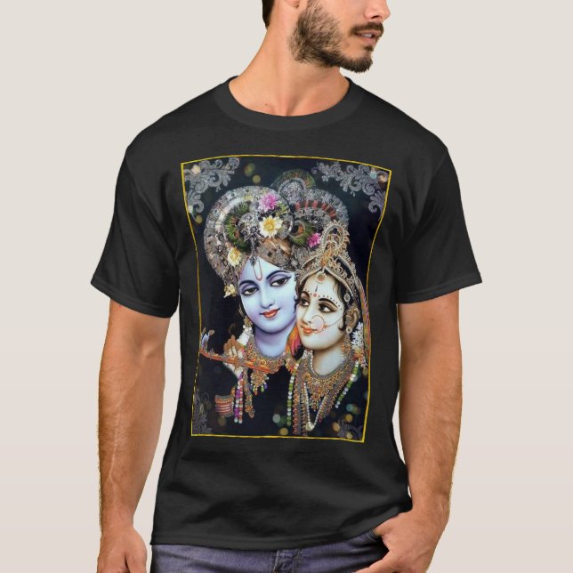 Camiseta Radha-Krishna: Flores divinas do ॐ do amor (Frente)