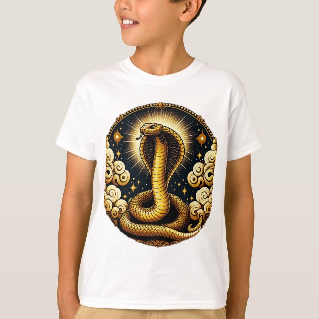 Camiseta Radiação Eterna: A Serpente do Ouro" (Frente)