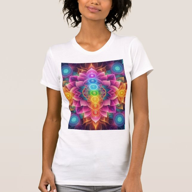 Camiseta Radiant Chakra Lotus — Psychedelic Sacred Geometry (Frente)