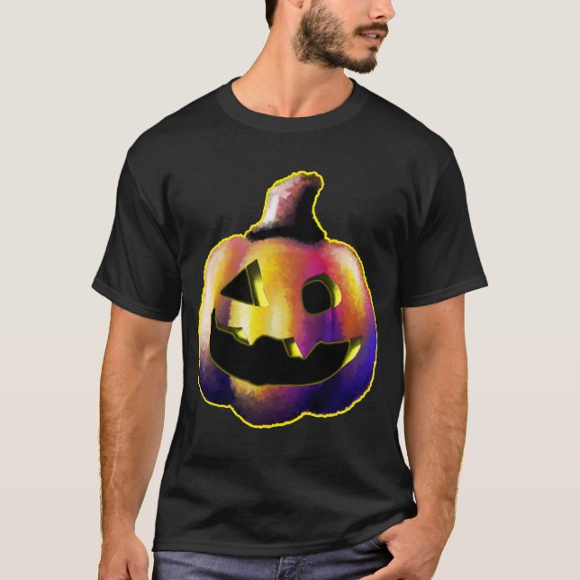 Camiseta Radiante Halloween Jack-O'-Lanterna - Acende-se em (Frente)