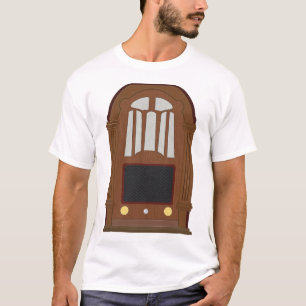 Camiseta Rádio a Tubo Vintage Móvel Estéreo Madeira Antiga