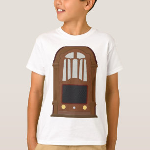 Camiseta Rádio a Válvula Vintage Móvel de Madeira Antiga