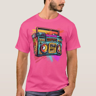Camiseta Rádio Colorida 90S Hip Hop Música Ghetto Blaster H