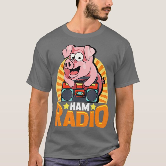 Camiseta Rádio Funny Ham, Porco Na Rádio Boombox (Frente)