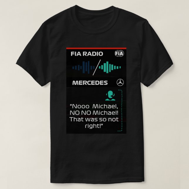 Camiseta Rádio Toto com Michael durante Abu Dhabi GP 2021 e (Frente do Design)