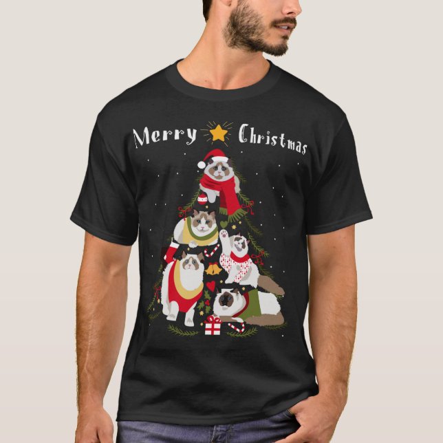 Camiseta Ragdoll Árvore Natal Xmas Cat Lover (Frente)
