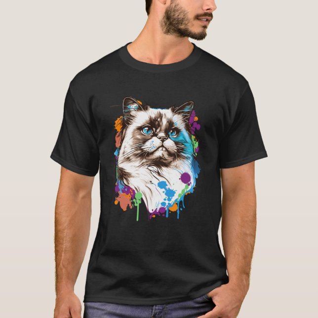 Camiseta Ragdoll Cat Breed Colorida Mãe Lady (Frente)