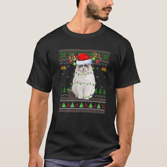 Camiseta Ragdoll Cat Lover Xmas Papais noeis Ragdoll Ugly C (Frente)