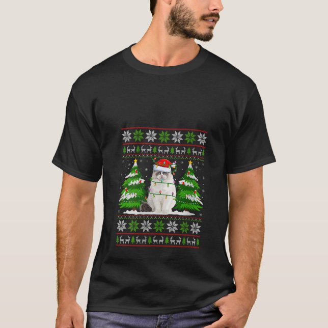 Camiseta Ragdoll Cat Noite de Natal Xmas Feia (Frente)