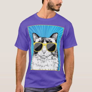 Camiseta Ragdoll Cat Portraart Pop Art Cat com óculos de so