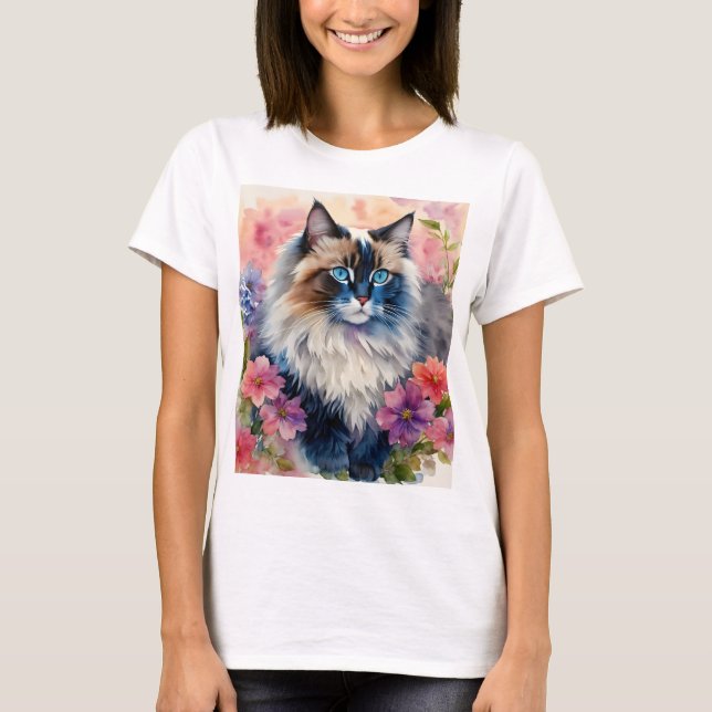 Camiseta Ragdoll Cat Retrato Floral (Frente)